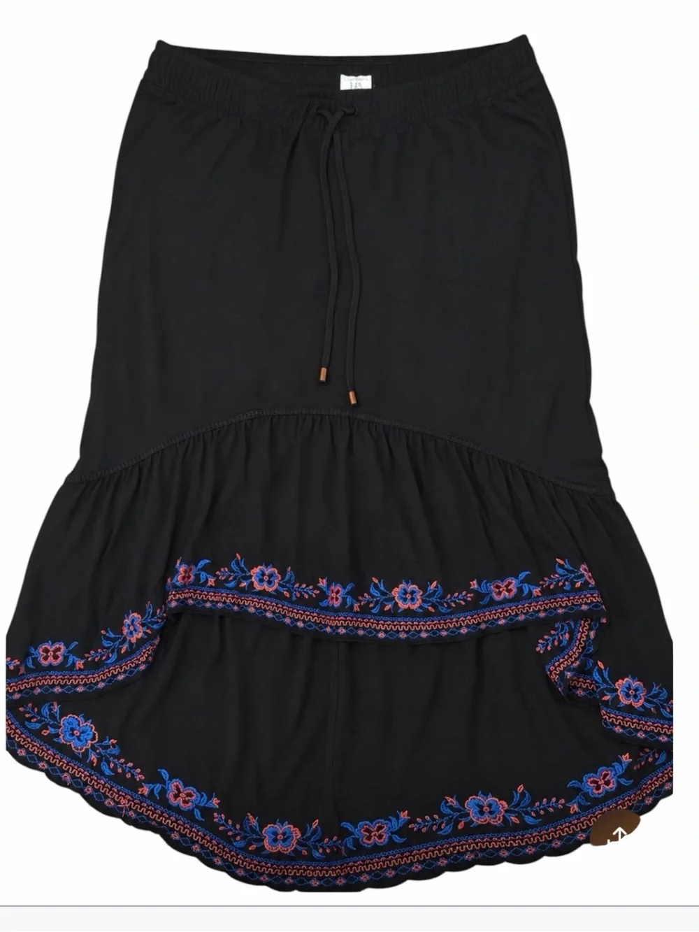 Time And Tru Maxi Skirt Black Floral Embroidered Drawstring